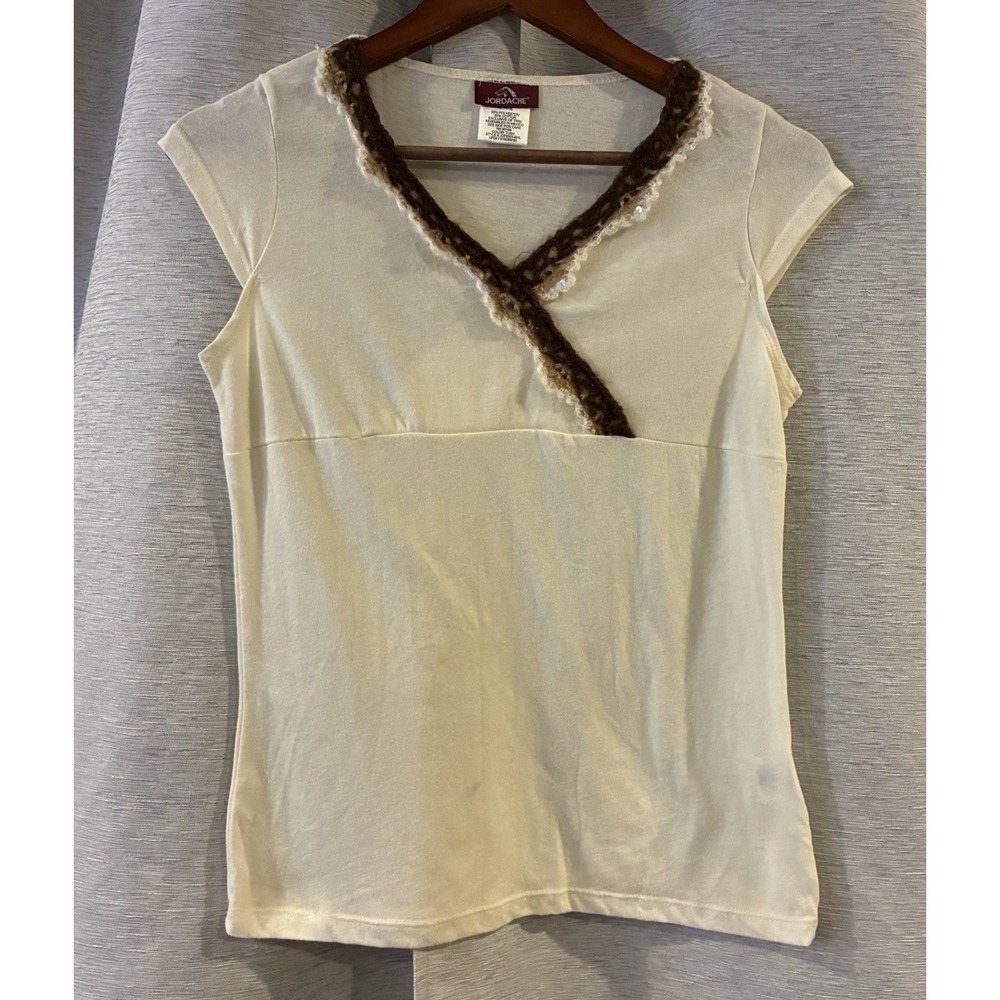 Vintage Jordache Crochet Trim Baby Doll Top Youth Size 14/16 90s Y2K